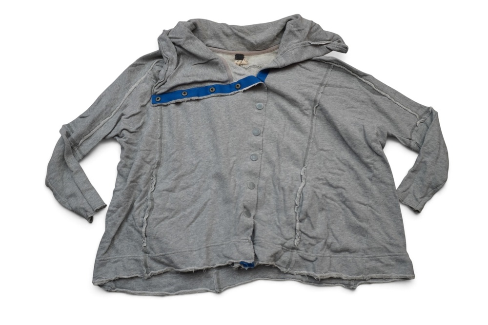 We The Free Cardigan Jacket Womens PS Gray Cowl Neck Snap Boho Oversized Slouchy